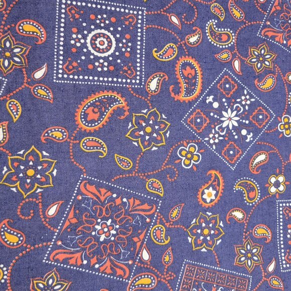 Wamsutta Mills Paisley Floral Cotton Fabric Navy Blue Orange Yellow White - Picture 1 of 4